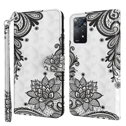 Phone case with black mandala flower pattern and wrist strap, folio-style cover
