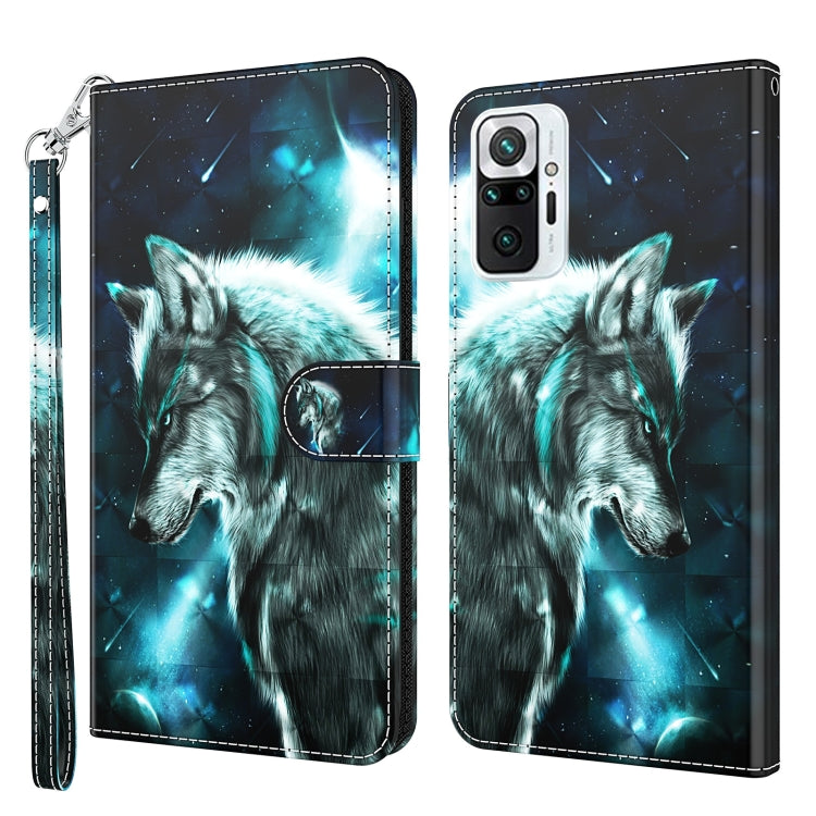 Phone case with blue wolf in night sky design and wrist strap, folio-style cover