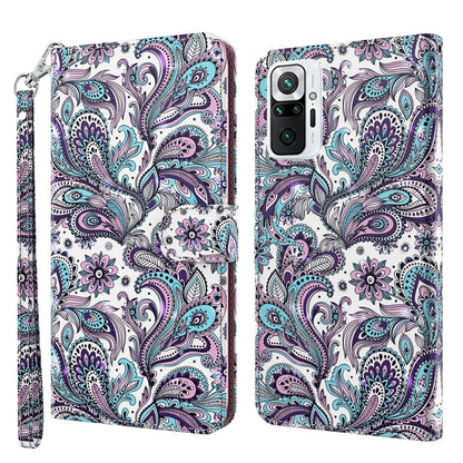 Patterned flip phone case with wrist strap, purple and teal paisley bird design