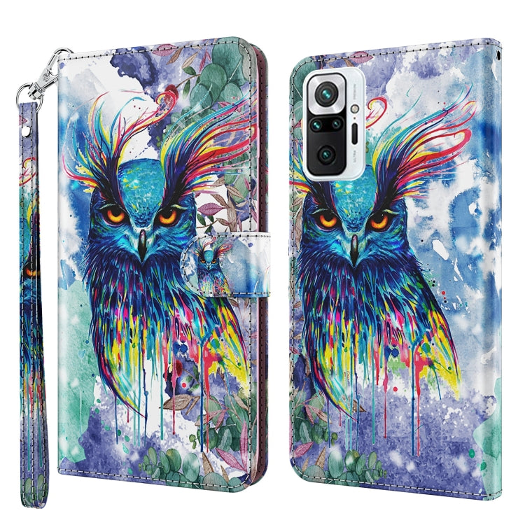 Flip phone case with wrist strap, watercolor blue owl pattern with colorful splashes