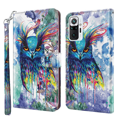 Flip phone case with wrist strap, watercolor blue owl pattern with colorful splashes