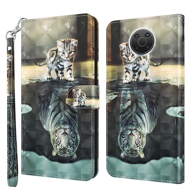 3D cat portrait phone case in beige and dark tones with reflective finish, wallet style