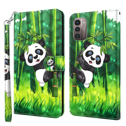 Green panda phone case with bamboo and forest pattern; visible camera cutout; wrist strap.