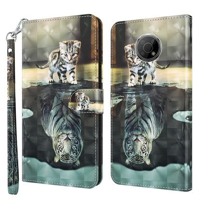 3D cat and zebra stripes phone case with beige top and dark lower graphic, wallet style