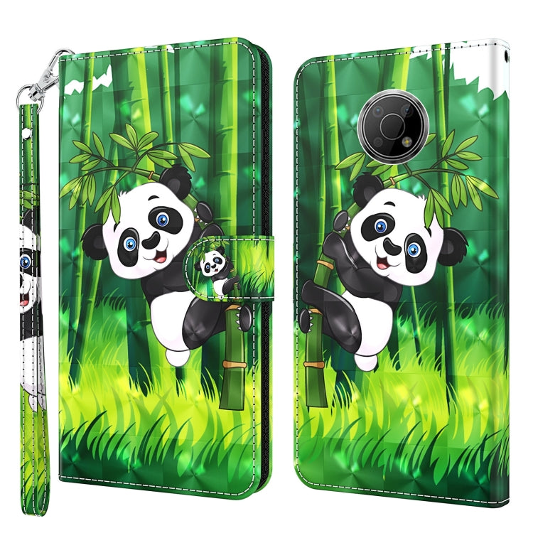 Green panda and bamboo phone case with camera cutout; wrist strap; rounded edges.