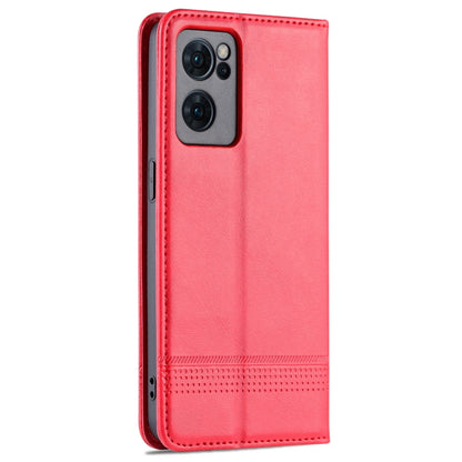 Red leather-look magnetic flip case with camera cutout and textured back