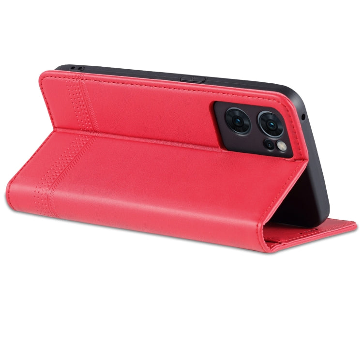 Red magnetic flip phone case showing interior fold and camera opening