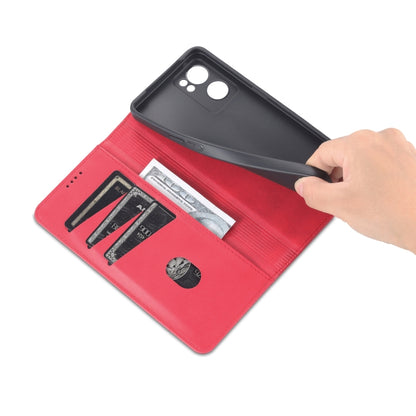 Red magnetic flip phone case with card holder pocket and raised back cover