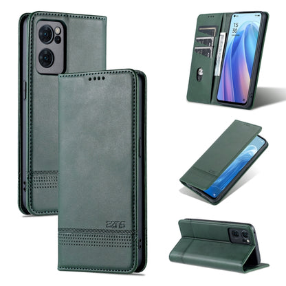 Dark green magnetic flip phone case with textured leather-look finish
