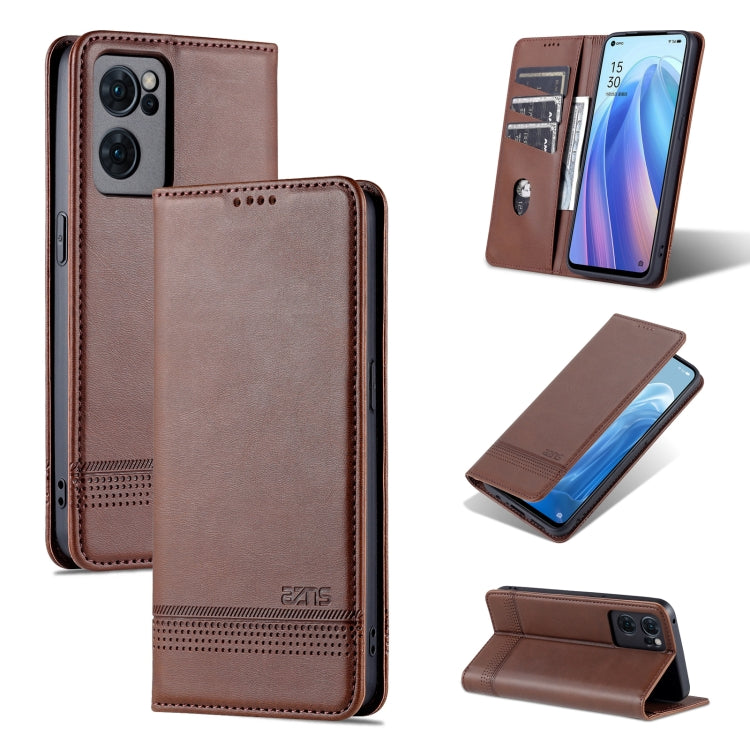 Dark brown magnetic flip leather phone case with textured finish and card slot.