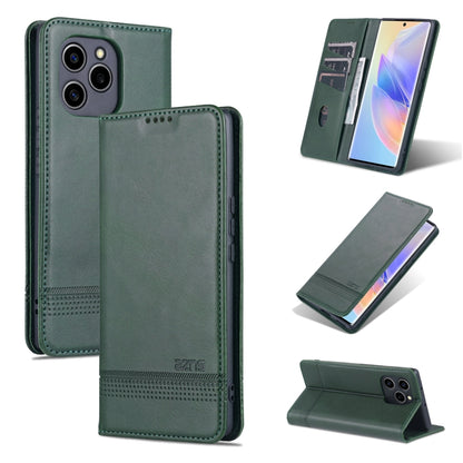 Dark green magnetic flip leather phone case with textured finish and card slot.