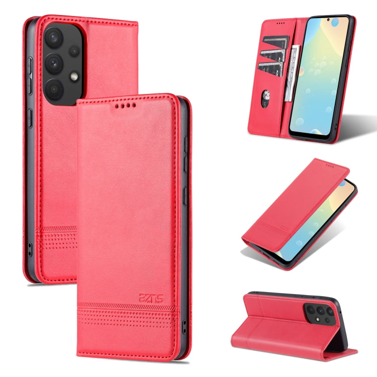 Red magnetic flip leather phone case with textured finish and card slot.