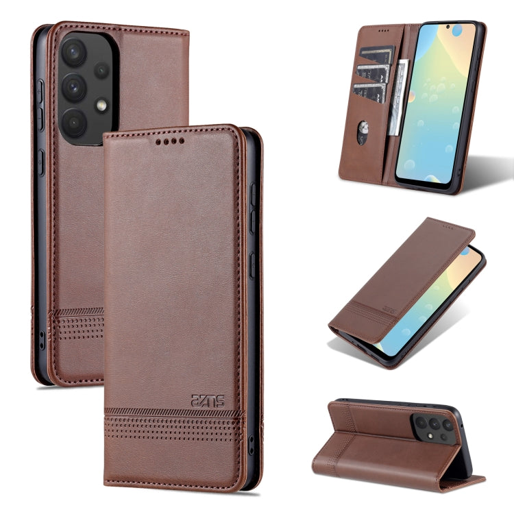 Magnetic flip leather phone case, dark brown, calf texture with magnetic closure, stand