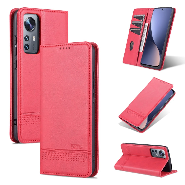 Magnetic flip leather phone case, red, calf texture with magnetic closure, stand