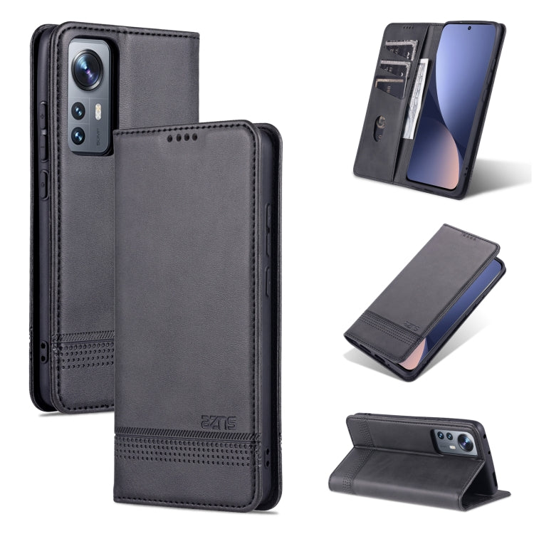 Magnetic flip leather phone case, dark gray, calf texture with magnetic closure, stand