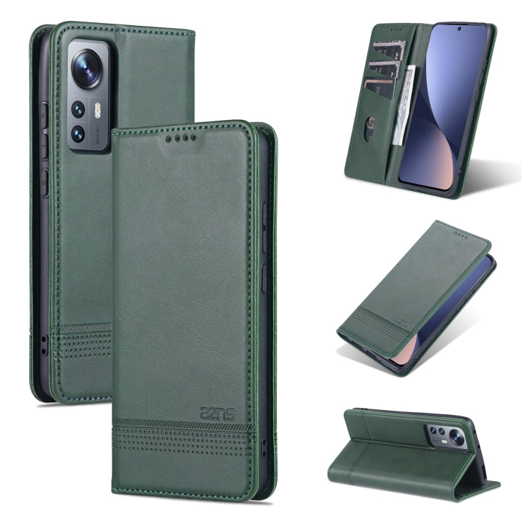 Magnetic flip leather phone case, dark green, calf texture with magnetic closure, stand