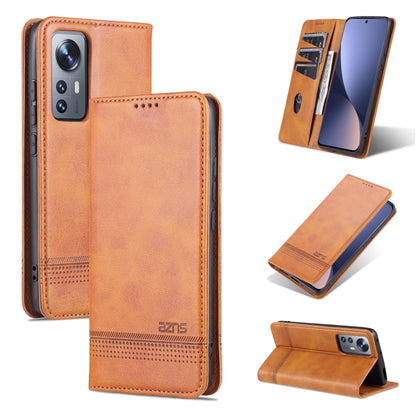 Magnetic flip leather phone case, light brown, calf texture with magnetic closure, stand