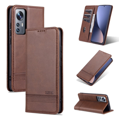Magnetic flip leather phone case, dark brown, calf texture with magnetic closure, stand
