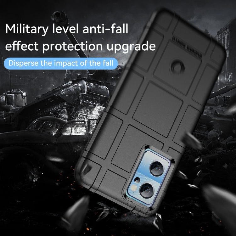 Black rugged TPU phone case angled with shockproof bumper around dual camera