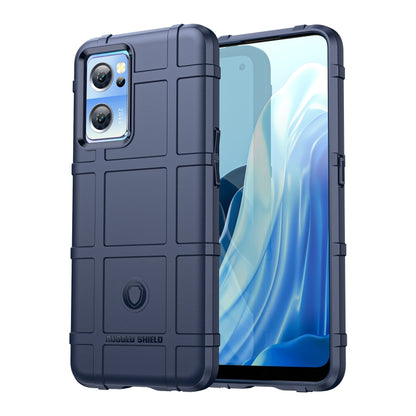 Blue rugged TPU phone case with raised frame and dual camera cutouts