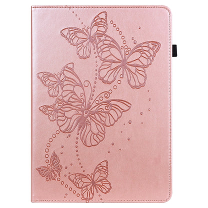 Pink tablet folio case with embossed butterflies and dotted bubble design.