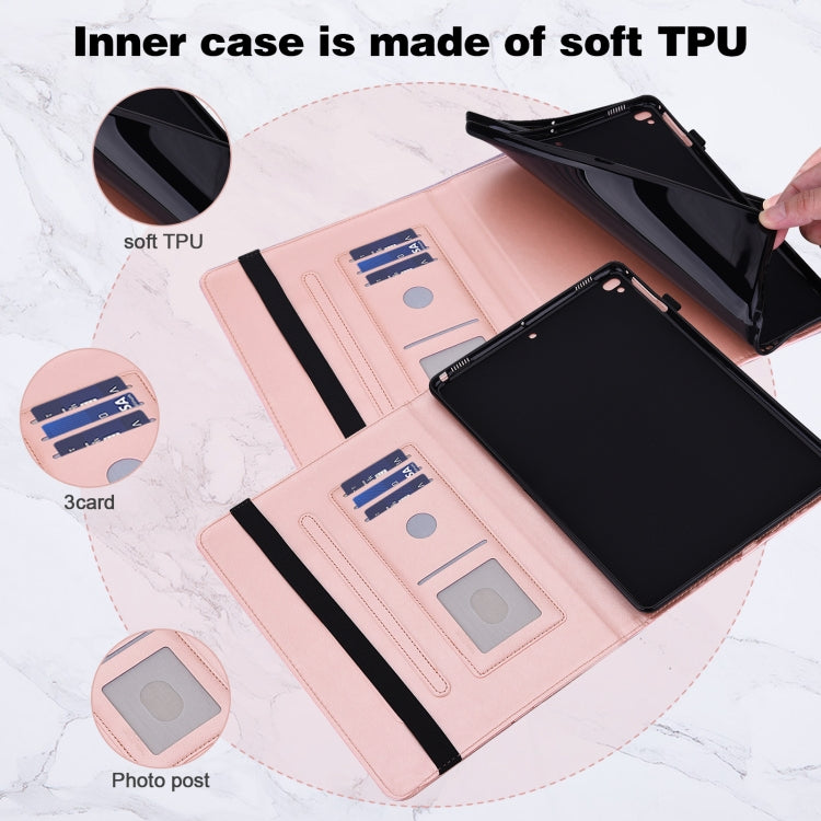 Open pink tablet case showing soft TPU inner and card slots with strap pockets.