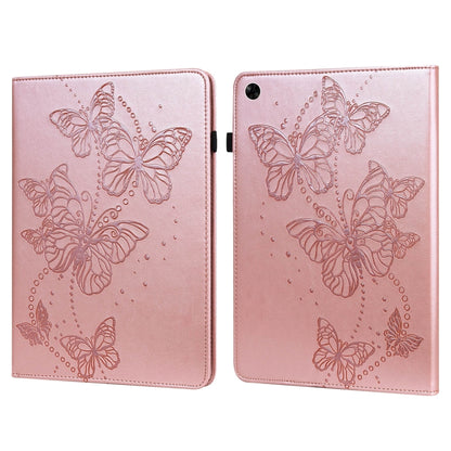 Pink embossed butterfly leather tablet case with two-panel design and snap closure