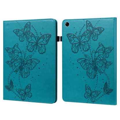 Blue embossed butterfly leather tablet case with two-panel design and snap closure