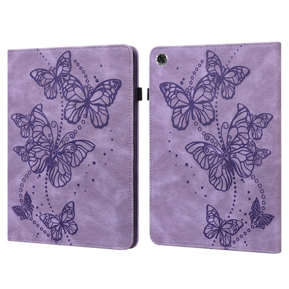 Purple embossed butterfly leather tablet case with two-panel design and snap closure