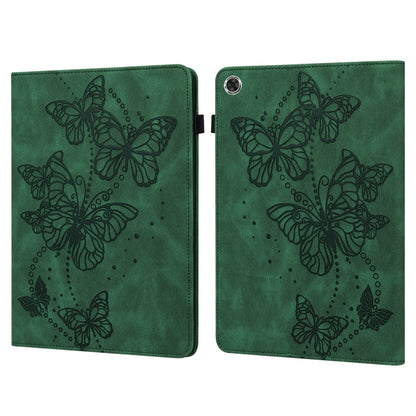 Green embossed butterfly leather tablet case with two-panel design and snap closure