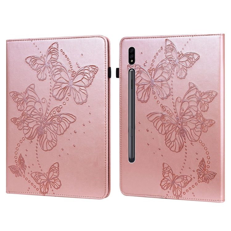 Pink leather tablet case with embossed butterfly pattern and dual-fold cover