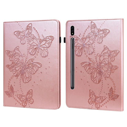 Pink leather tablet case with embossed butterfly pattern and dual-fold cover