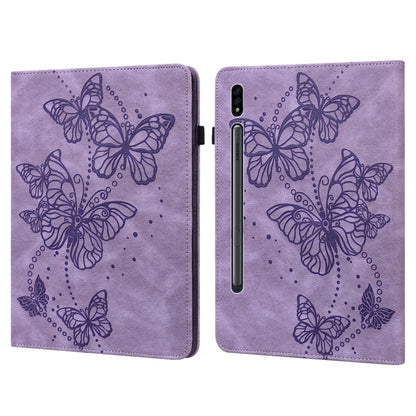 Purple leather tablet case with embossed butterfly pattern and dual-fold cover