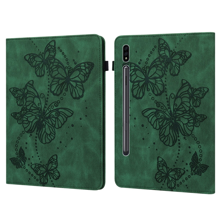 Green leather tablet case with embossed butterfly pattern and dual-fold cover