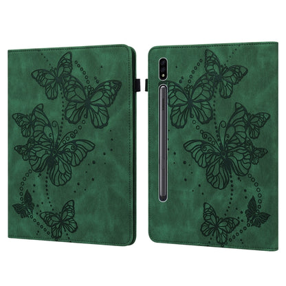 Green leather tablet case with embossed butterfly pattern and dual-fold cover