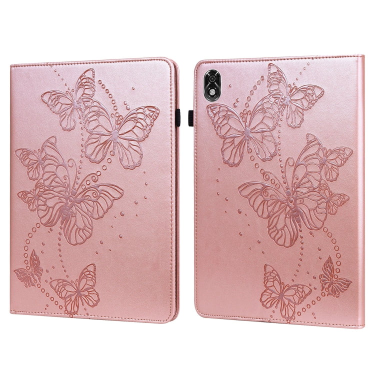 Pink leather tablet case with embossed butterfly pattern and dual-fold cover