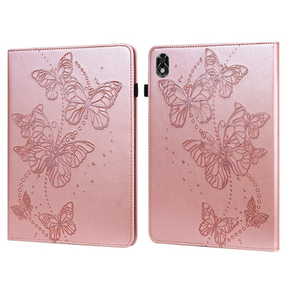 Pink leather tablet case with embossed butterfly pattern and dual-fold cover