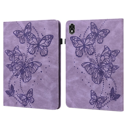 Purple leather tablet case with embossed butterfly pattern and dual-fold cover