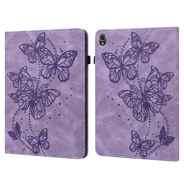 Purple embossed butterfly pattern tablet case with folding cover and camera cutout