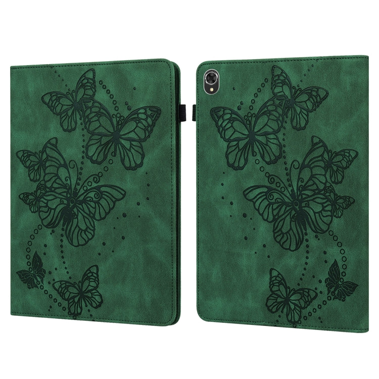 Green embossed butterfly pattern tablet case with two-panel folding cover and camera cutout