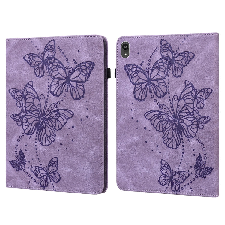 Purple embossed butterfly pattern leather-look tablet case with folding cover