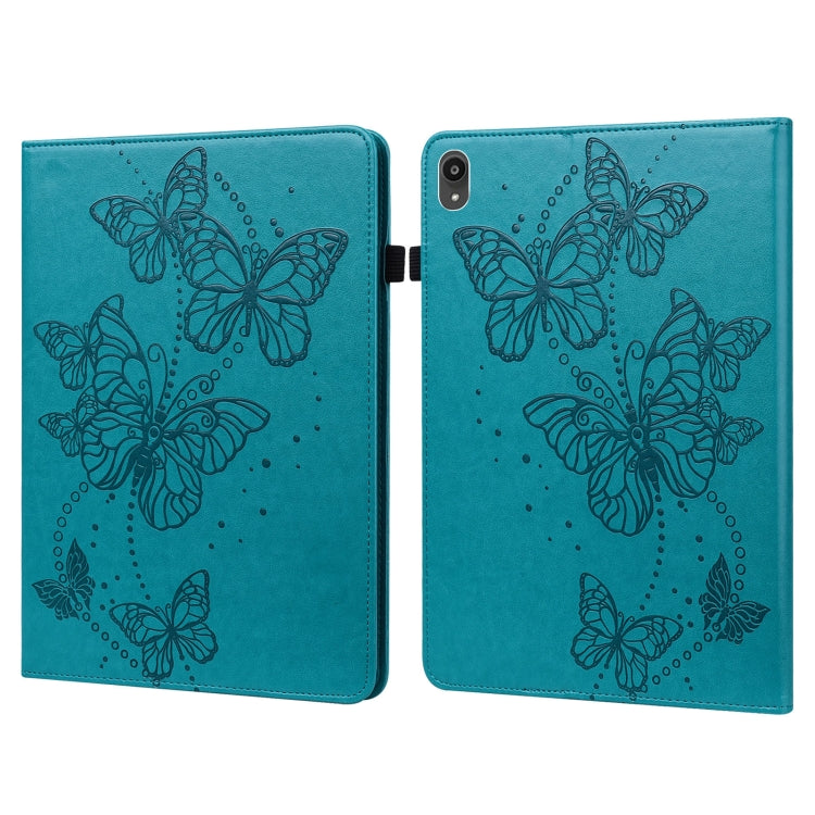 Blue embossed butterfly pattern leather-look tablet case with folding cover and cutout