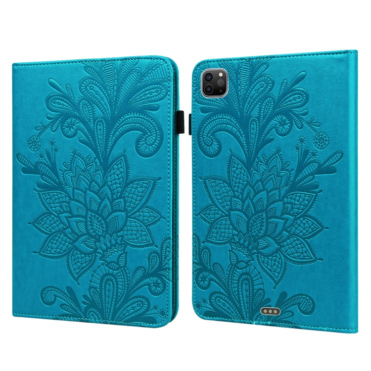 Blue embossed floral folio tablet case with flip cover and tablet camera cutout
