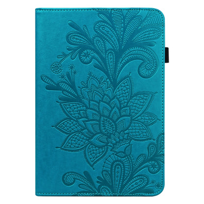 Blue embossed floral tablet folio case, closed front with decorative leaf pattern
