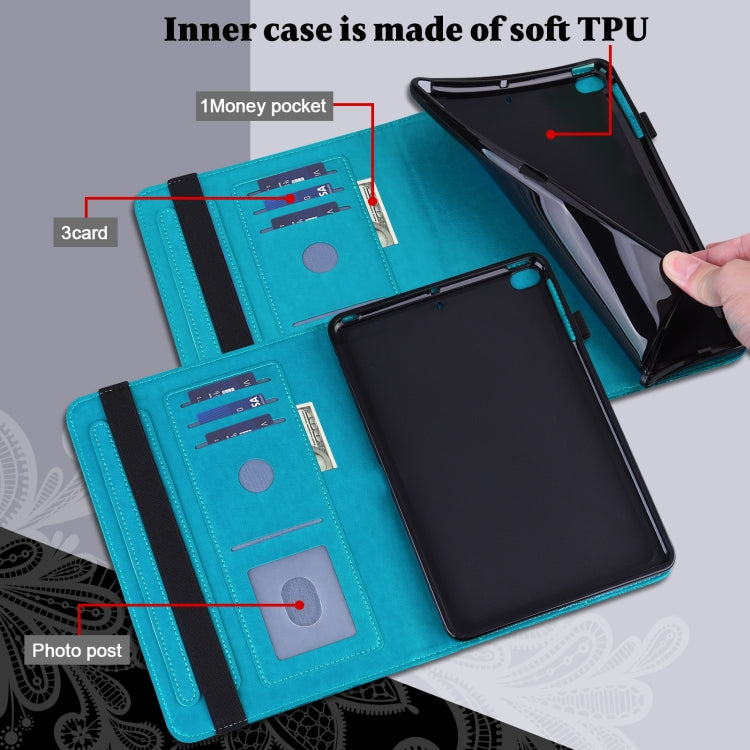 Turquoise folio tablet case interior with card slots and storage pockets