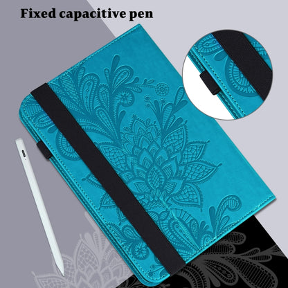 Turquoise embossed floral folio tablet case with pen holder and snap strap