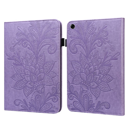 Purple embossed floral lace tablet folio case with magnetic clasp and camera cutout