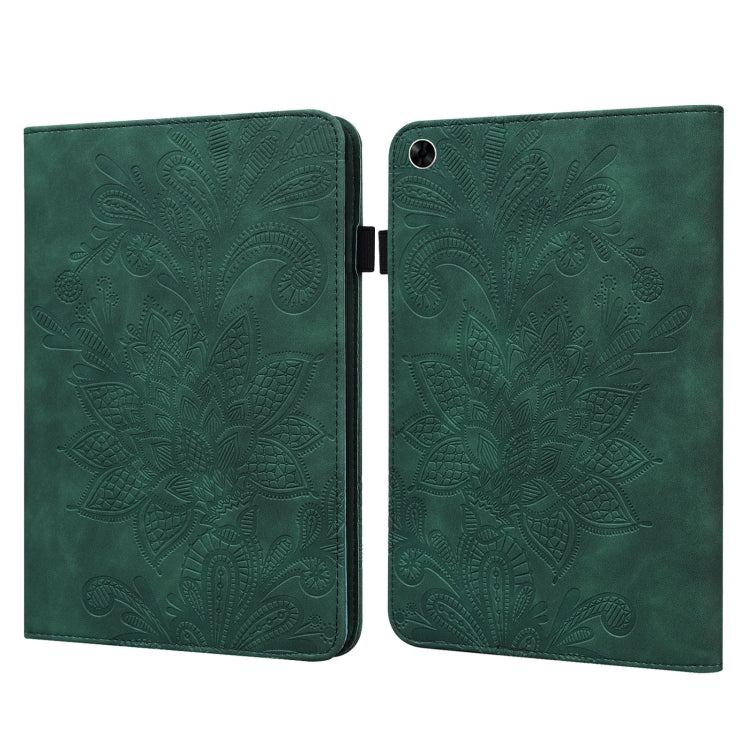 Green embossed floral lace tablet folio case with magnetic clasp and camera cutout