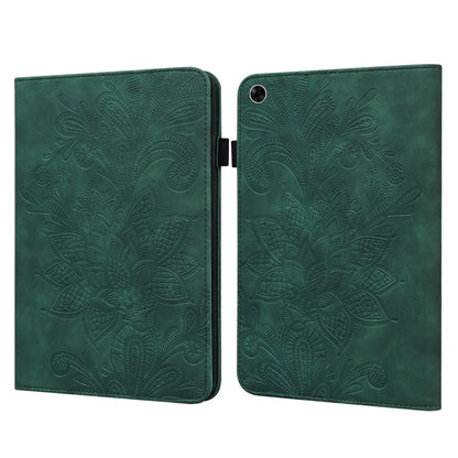 Green embossed floral lace tablet folio case with magnetic clasp and camera cutout