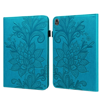 Blue embossed floral lace tablet case with flip cover and camera cutout